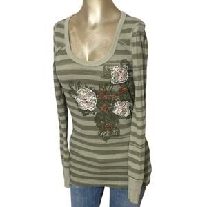 Decree Henly Waffle Knit Long Sleeve Junior Large Thermal Top Y2K Green